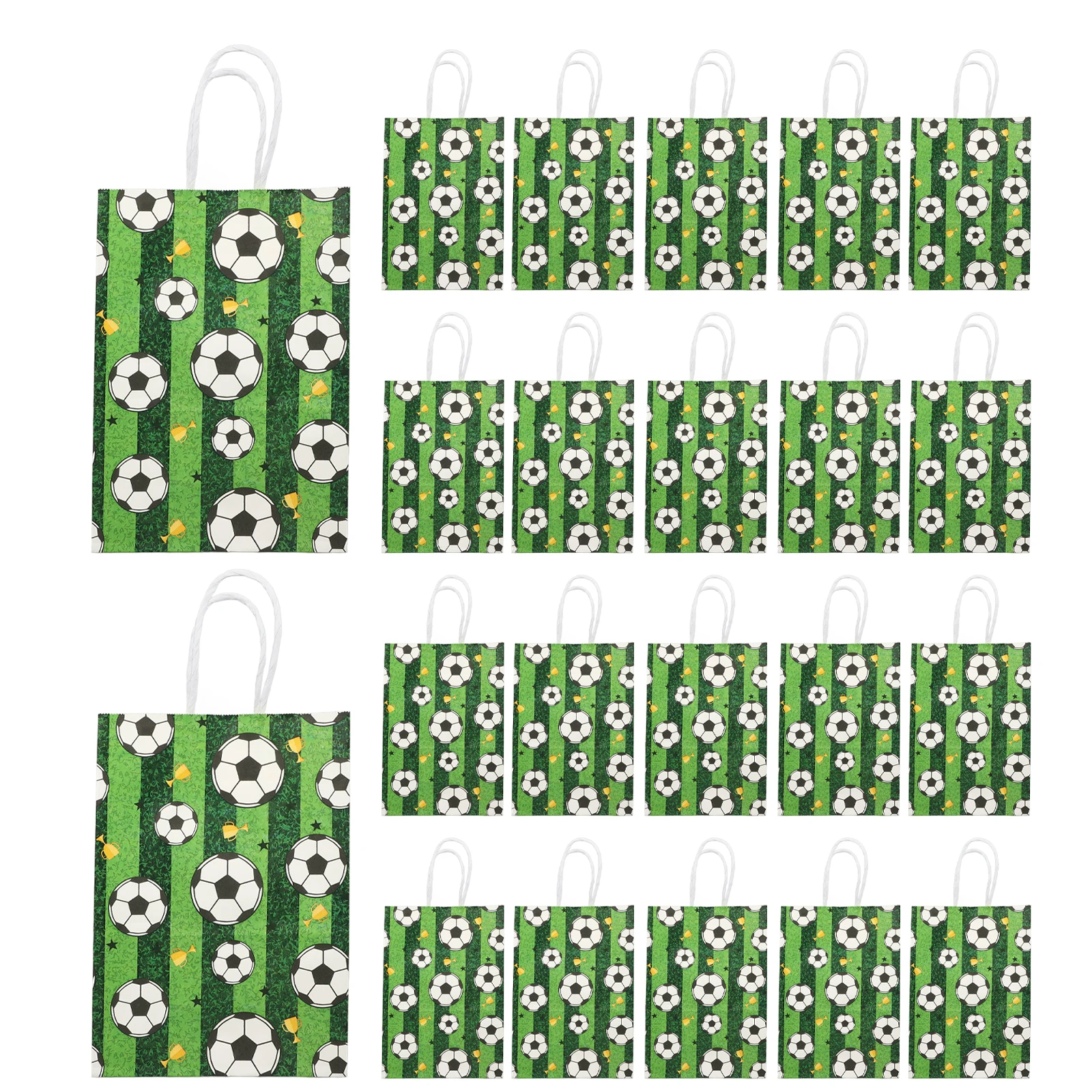 

24pcs Green Soccer Paper Gift Bags Party Tote Small Handle Foldable Birthday Clothing Packaging Holiday Favor