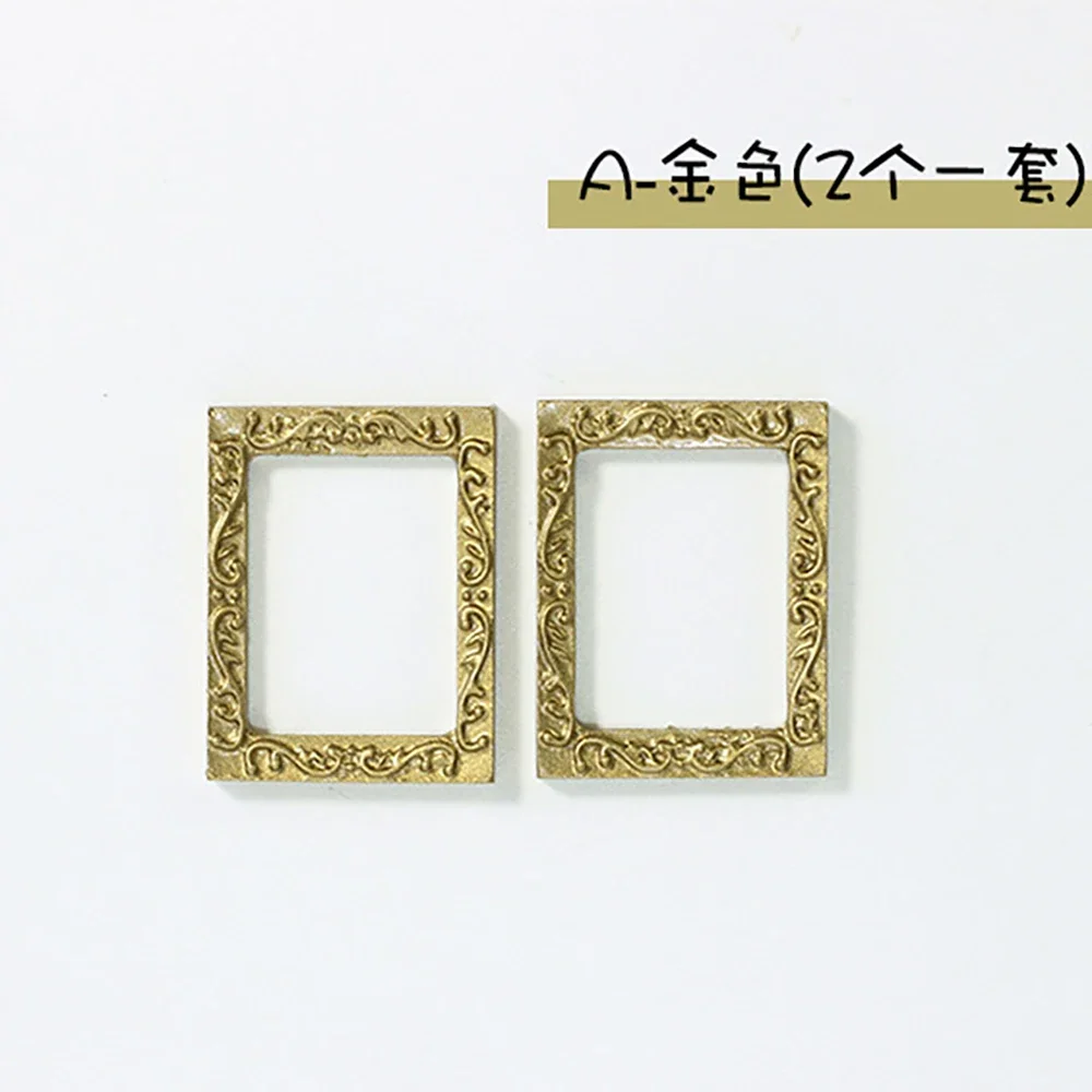 2Pcs 1/12 Dollhouse Miniature Accessories Mini Resin Rectangle Photo Frame  Simulation Furniture Model Toys for Doll House Decor