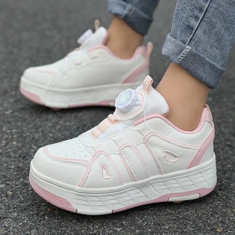Picture 7: Children 4 Wheels Roller Shoes Rotary Lacing Deformation Skate Sneakers Breathable Casual Skating Shoes Size 29-40