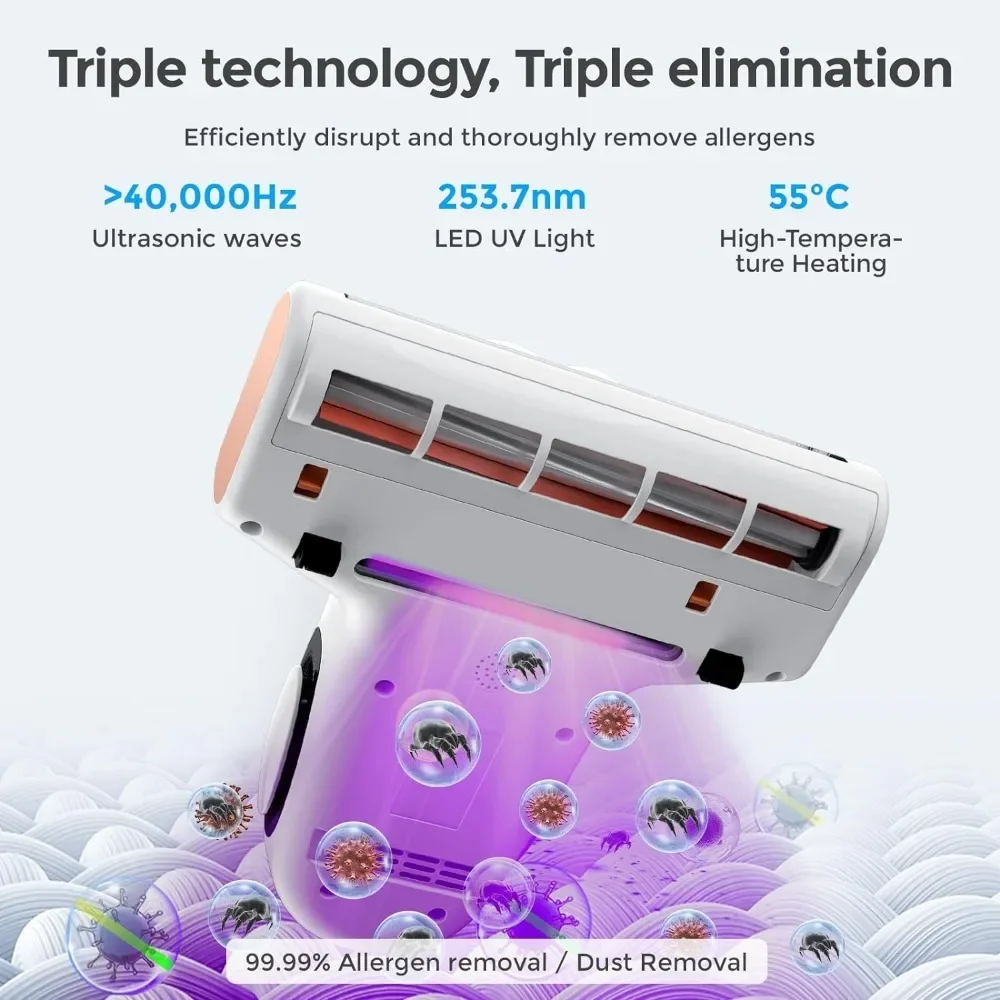 Mattress Vacuum Cleaner with Dust Sensor, with UV & Ultrasonic and High Heating, 13Kpa Suction 500W  Handheld Vacuums