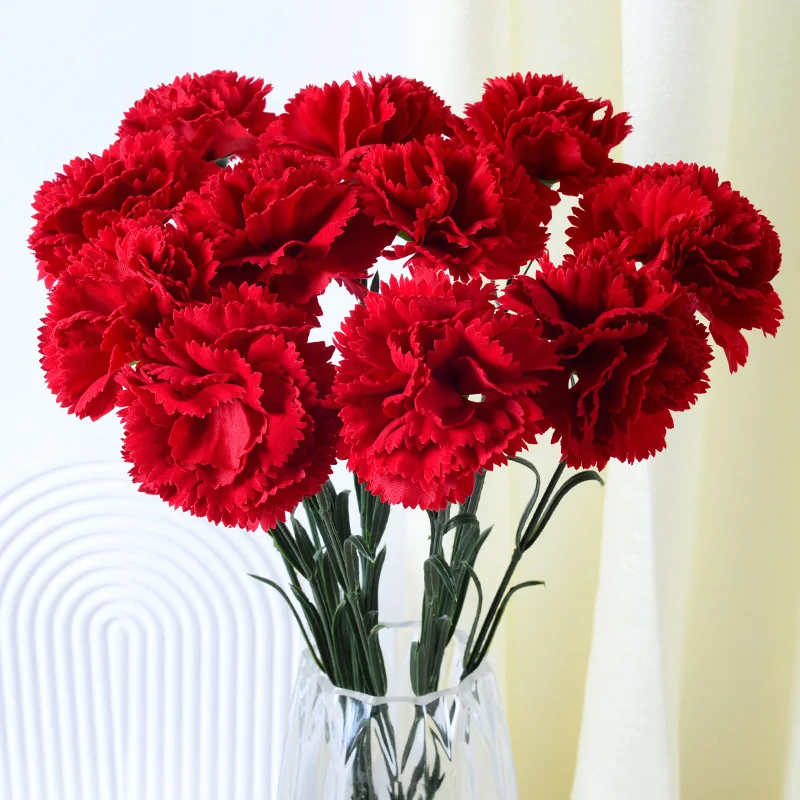 Simulation Silk Red Carnations Fake Flowers Artificial Flowers Holiday Wedding Mother Day DIY Bouquet Gifts Home Decorations