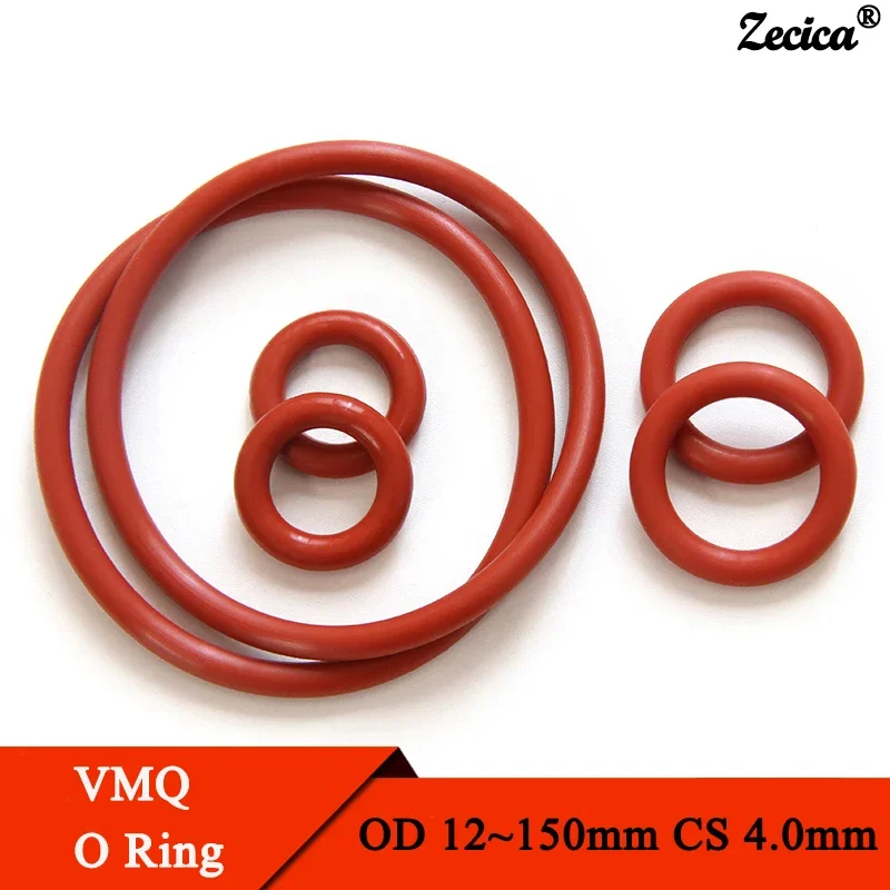 

10/50Pcs Food Grade VMQ O Ring Gasket CS 4mm OD 12 ~ 150mm Waterproof Washer Round O Shape Rubber Silicone Ring Red