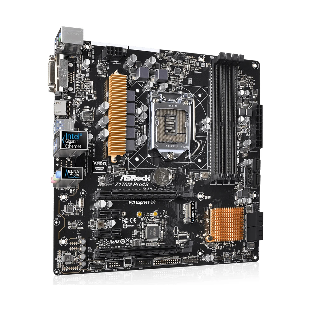 ASRock Z170M PRO4S Motherboard LGA1151 Unterstützung Core i3-6100 i5-6500 i7-6700K CPU Intel Z170 64GB PCI-E 3.0 M.2 PCI-E X16 mATX