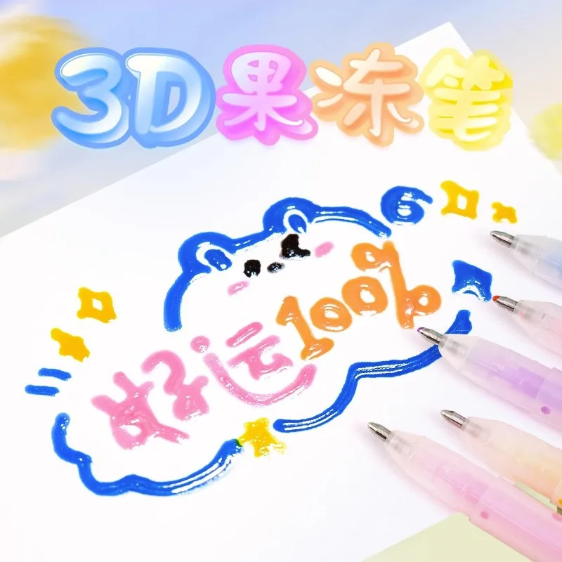 6pcs 3D Colored Gel Pen Glitter Highlighter Marker Journal Suitable For Painting Diary Ceramic Cup Glass DIY Doodles Markers