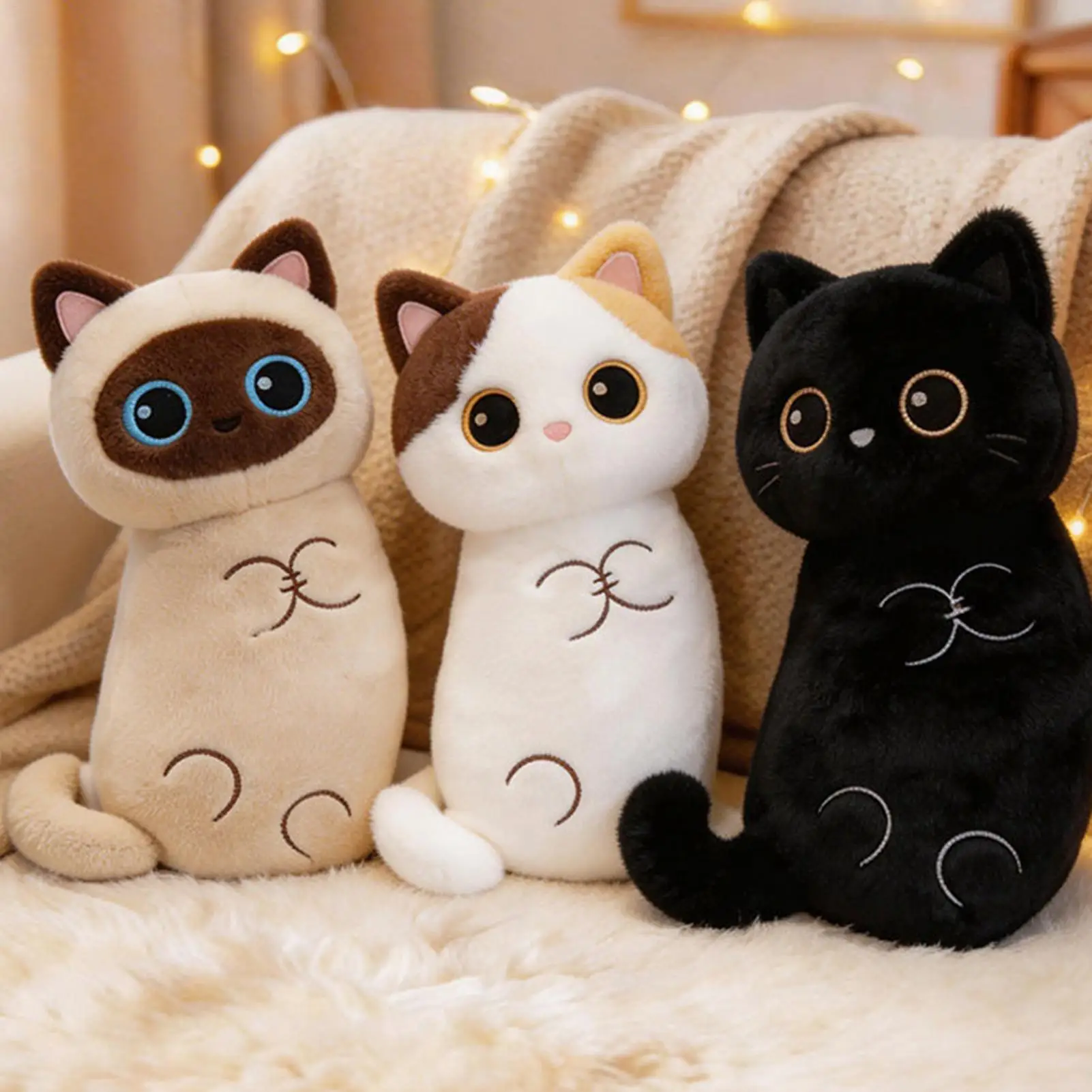 

Плюшевая игрушка-кошка 53 см: креативная мультяшная забавная кукла-компаньон, сиамская кошка, украшение, детская подушка для комфорта, праздничный подарок