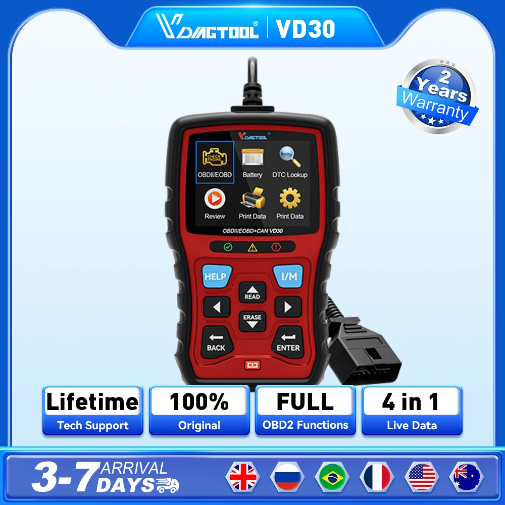

VDIAGTOOL VD30 OBD2 сканер для проверки считывателя кодов двигателя с подставкой, профессиональный автомобильный сканер OBD2, инструменты для диагностического сканирования автомобиля