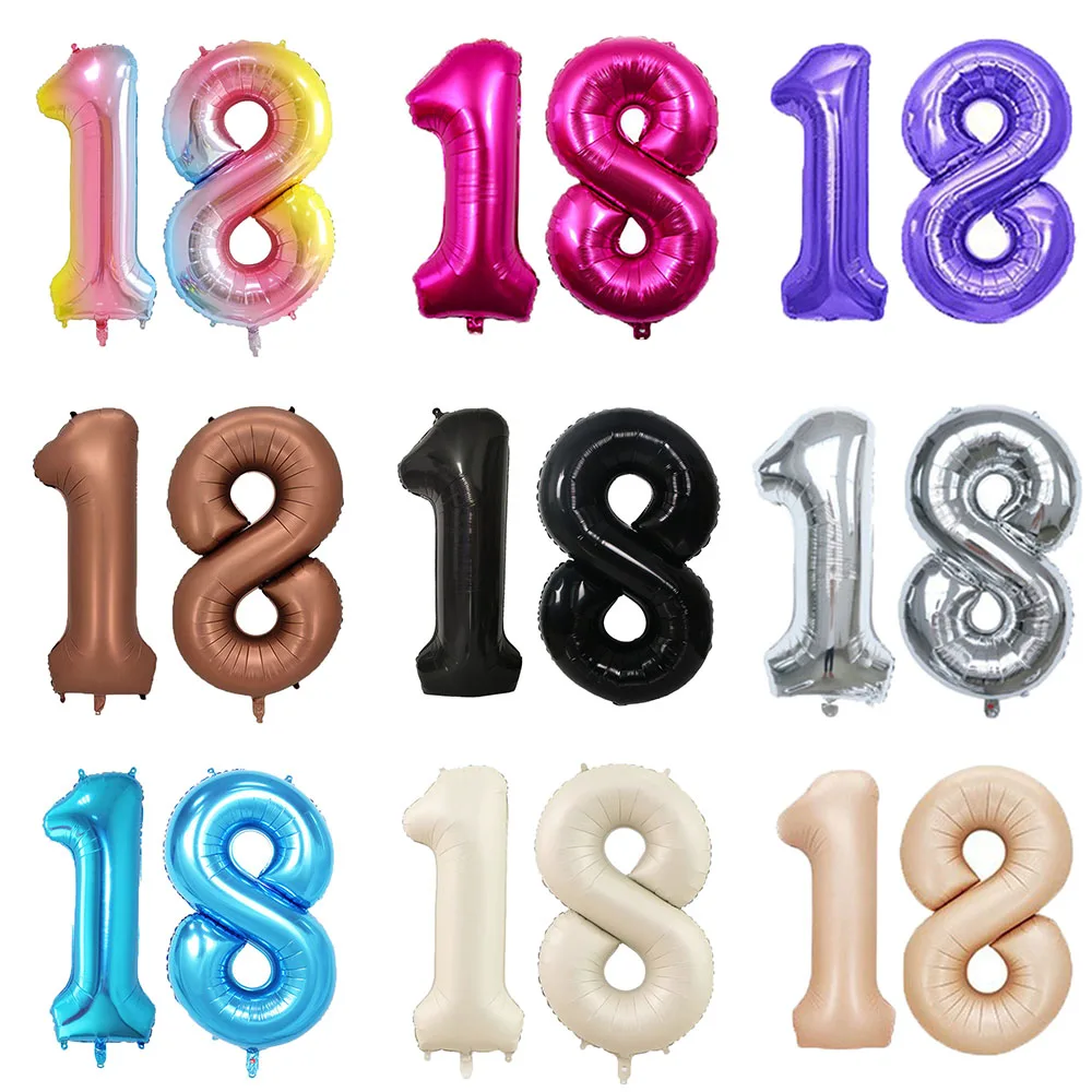 32 Inch Big Number Digit Gold Black Silver Green Red Blue Adult 18th Birthday Decorations Balloons Anniversary Party Supplies