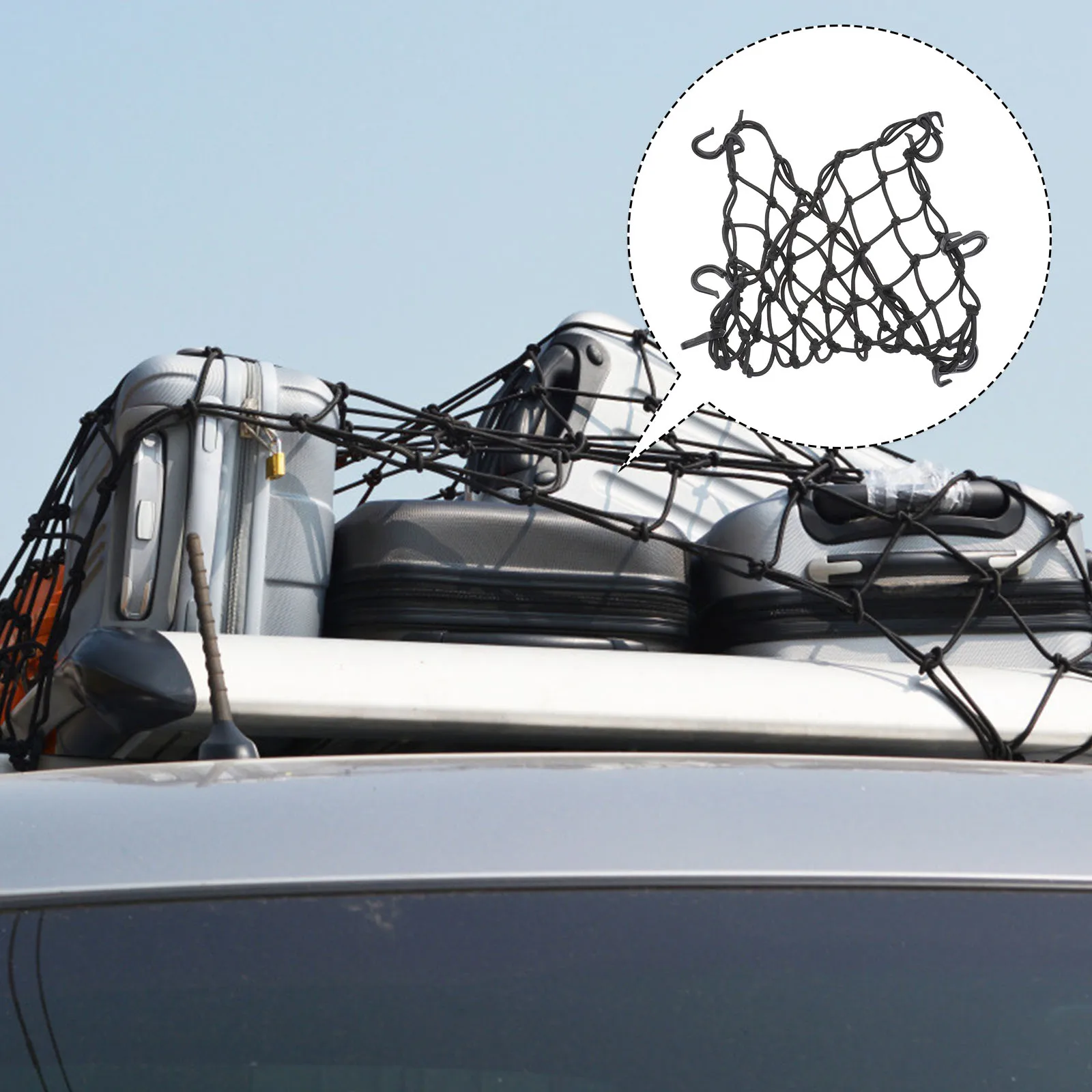 

Adjustable 6 Hook Luggage Net For Suv Car Storage Mesh Stretchy Bungee Cargo Organizer Fuel Tank Net Motorcycle Black