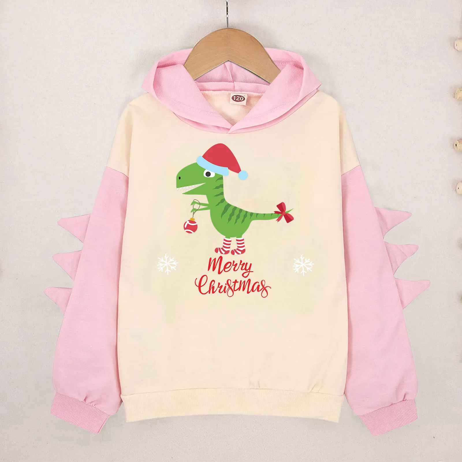 

Little Girls Christmas Dinosaur Letter Hoodie Pullover Sweatshirt Cute Raglan Sleeve Splice Hooded Winter Kids Casual Outfits