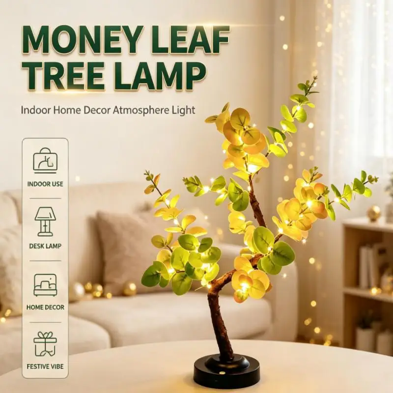 LED Artificial Money Tree Light USB Powered Table Lamp Decorative Tree Night Light for Home Bedroom Room Festival Decoration