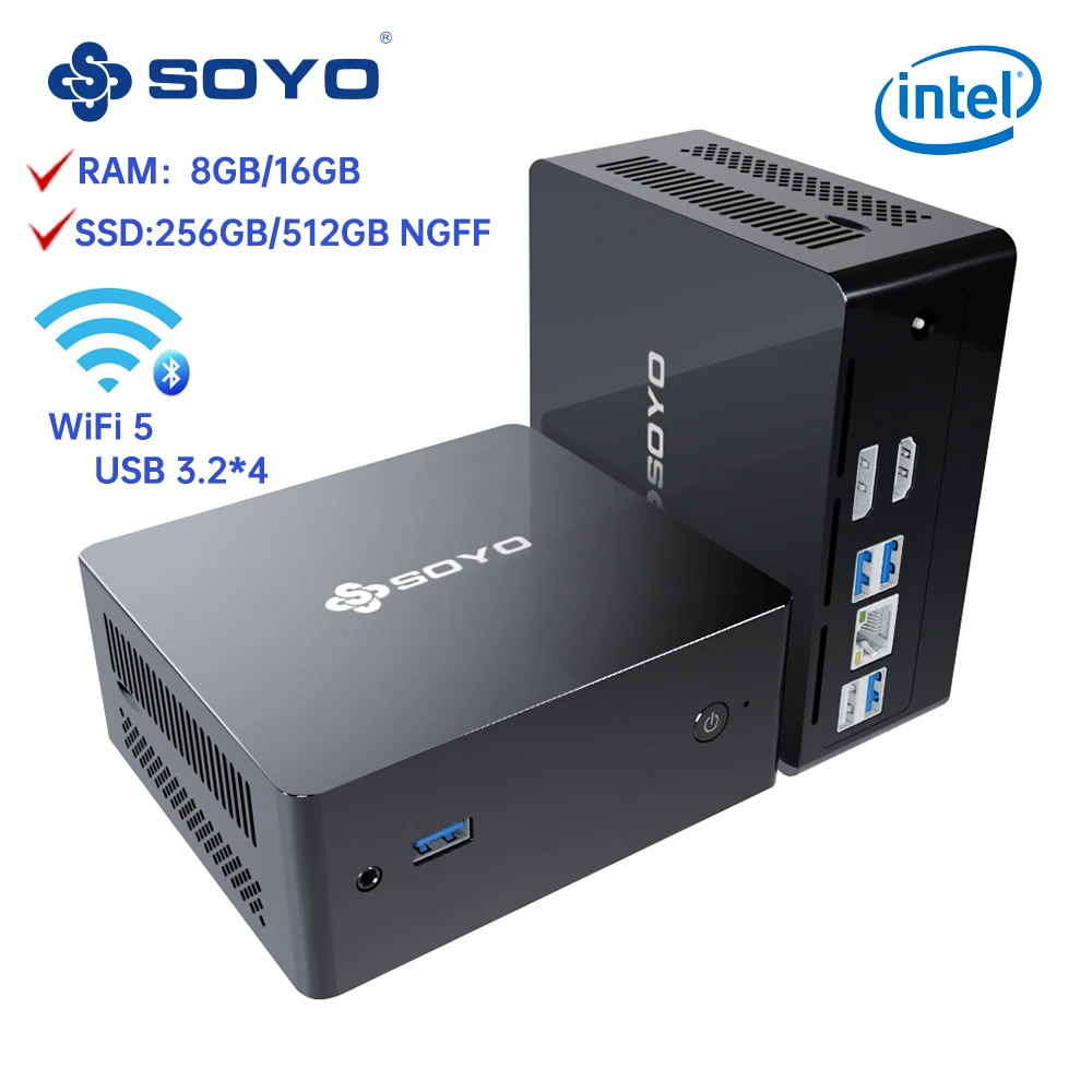 SOYO M2PLUS Mini PC: 8/16GB RAM, 256/512GBSSD, Intel Celeron N100, Windows 11 Pro - Compact & Ideal for Home, Business & Gaming