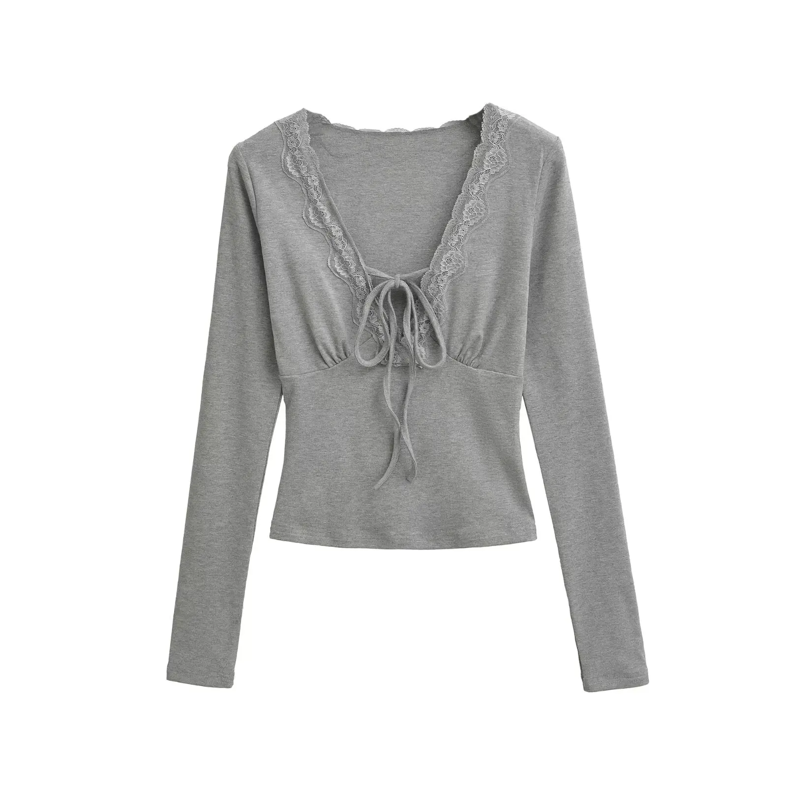 Sexy encaje profundo V Ne Long Sve T irt mujer Slim Fit cintura cinching cinturón Base irt Top Pure Desire Sle ropa Casual