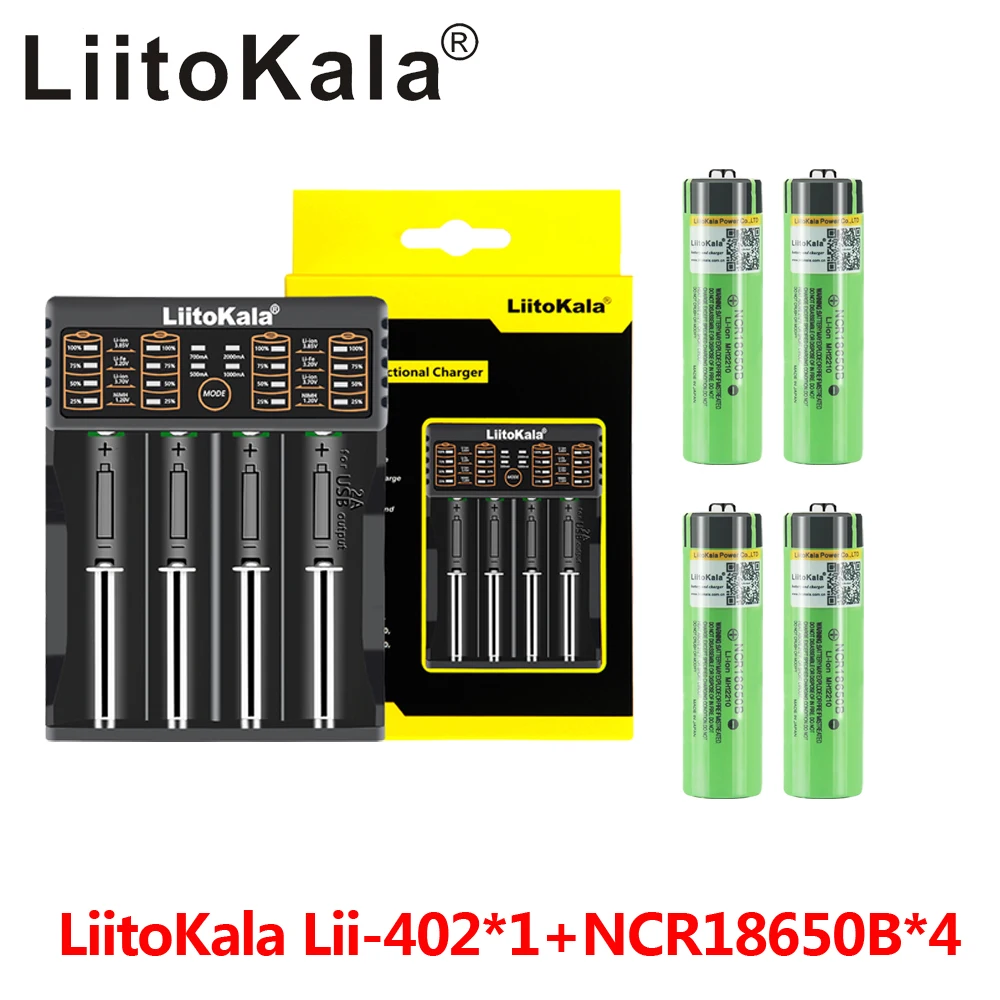 LiitoKala Lii-402 USB 18650/26650 inteligentna ładowarka + 4 szt. NCR18650B 3.7 v 3400mah 18650 akumulator litowy do latarki