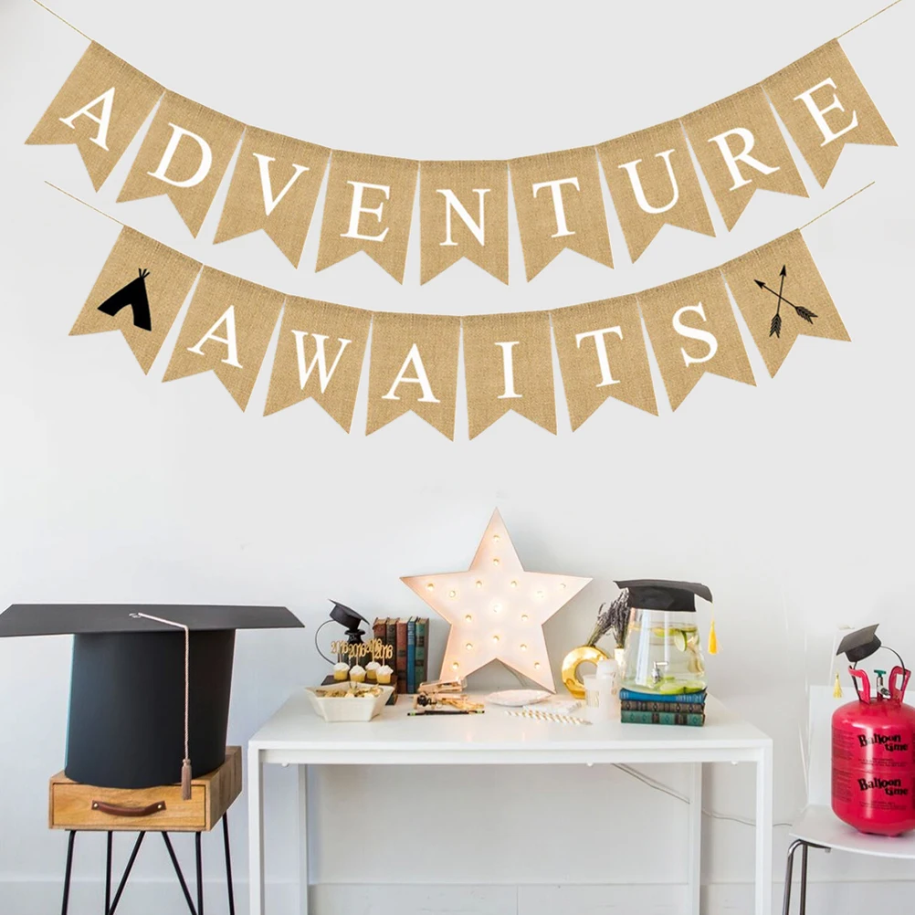 

Adventure Themed Banner Linen Bunting Garland Swallow Tail Swallowtail Festival Travel