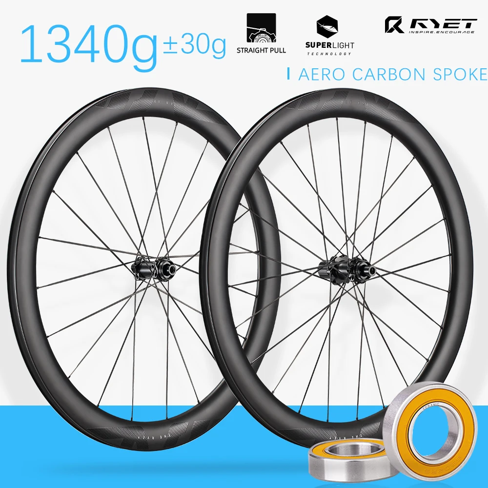 

RYET Super Light Carbon Road Bike Wheelset Ceramic Tubless Clincher AERO Carbon Spokes Disc Brake Bicycle Wheels Cycling Rims