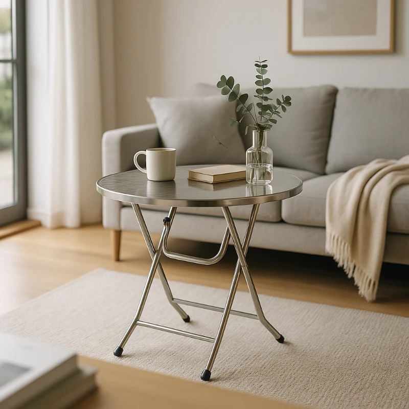 

Heavy Duty 304 Stainless Steel Folding Table Round Kitchen Dining Desk Indoor Outdoor Picnic Camping Family Gathering Use