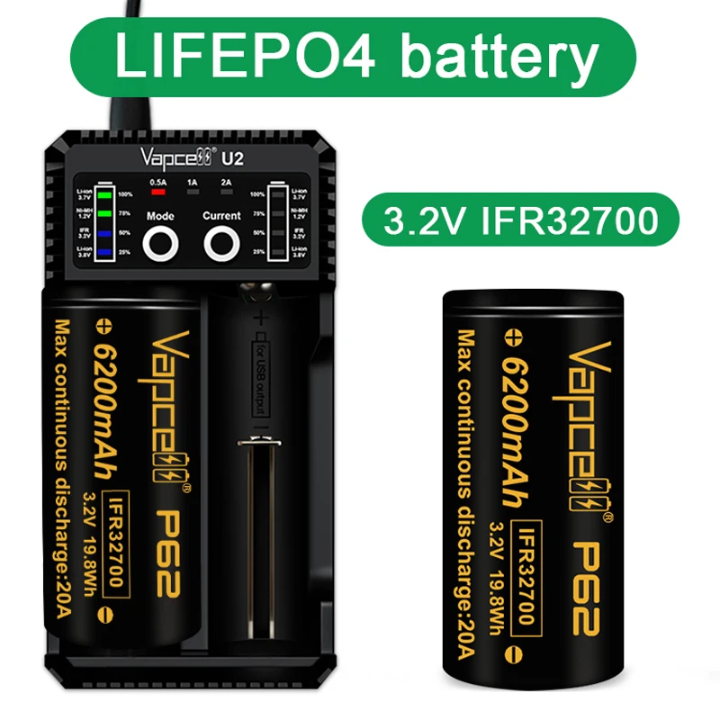الأصلي Vapcell 32700 P62 6200mah بطارية 3.2 فولت 20A بطاريات ليثيوم قابلة للشحن قدرة عالية INR 32700 خلية لحزمة البطارية