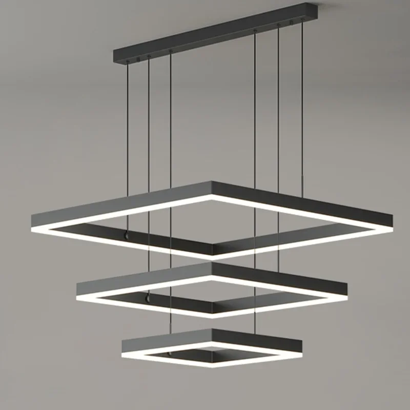 

Modern Square LED Chandelier For Living Room Bedroom Dining Room Kitchen Pendant Lamp Black Design Remote Control Hanging Light