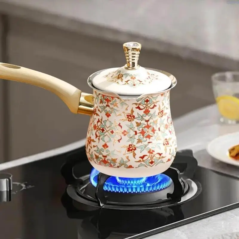 إبريق قهوة تركي من الفولاذ 23GA مع قبضة خشبية مثالي للاستخدام في المكتب المنزلي