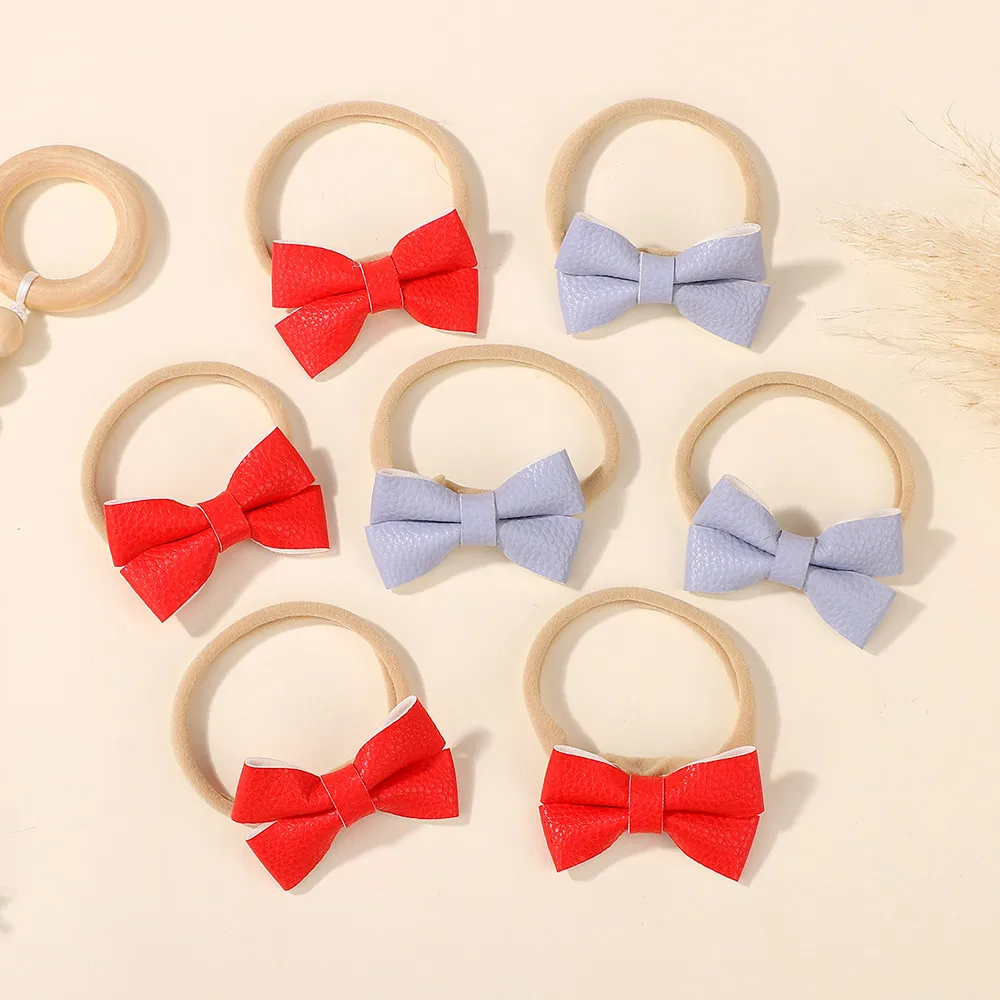 

Random Color 10pcs Baby Girls Leather Hair Bows Headband Soft Elastic Hair Band Accessories for Kids