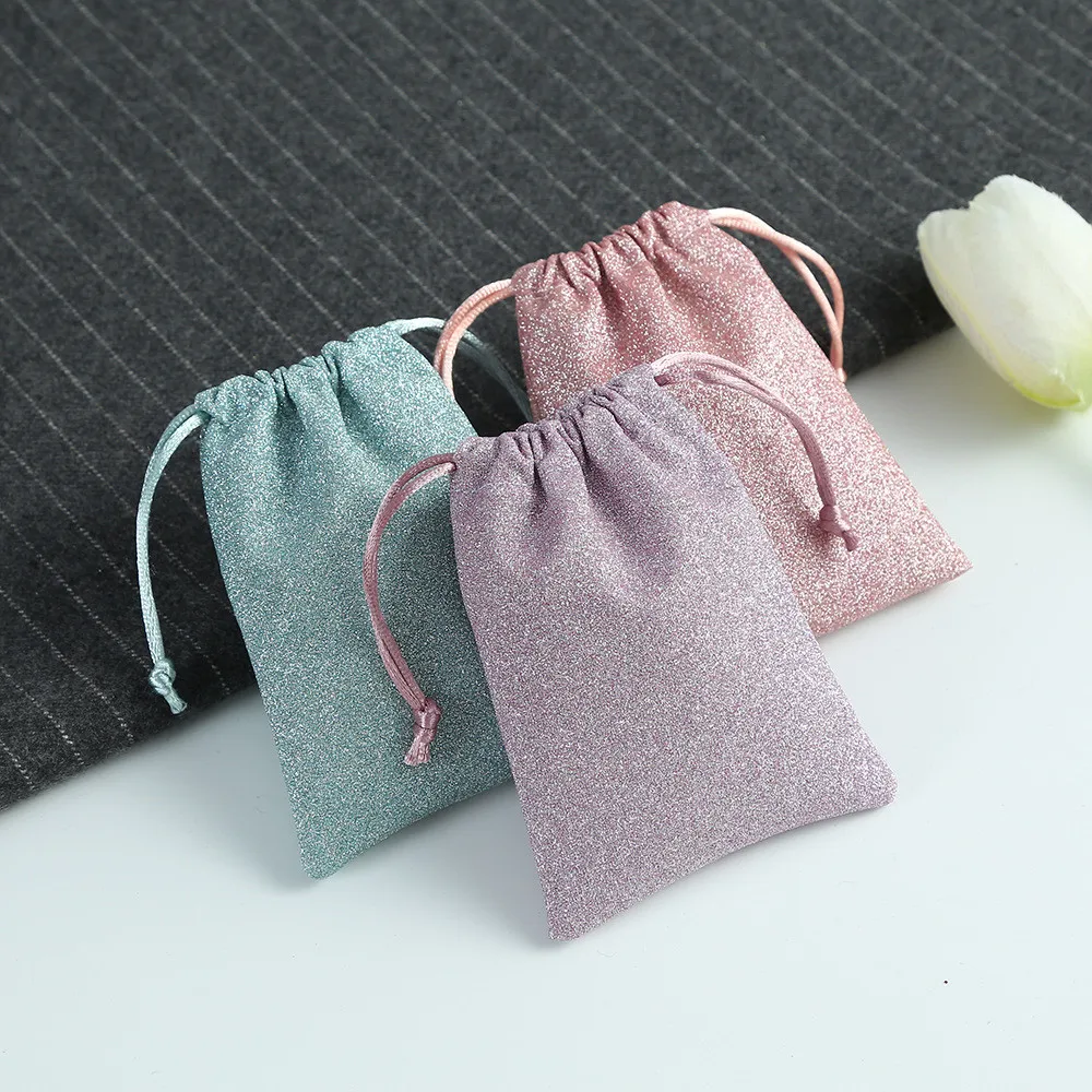 6 Color Glitter Drawstring Cloth Fabric Pouch Sachet Gift Bag Jewelry Wedding Things Party Bead Container Jewelry Storage Bag