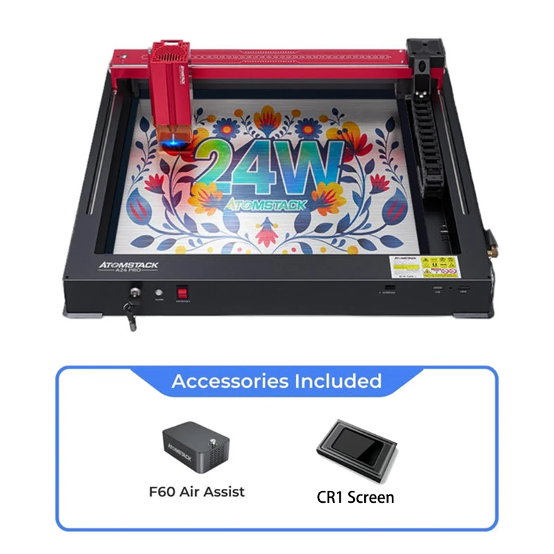 ATOMSTACK A24 X24 Pro 120W grawer laserowy F60 Air Assist CR1 3.5 \'\'ekran dotykowy jednoczęściowa ramka do grawerowania metalu 24w