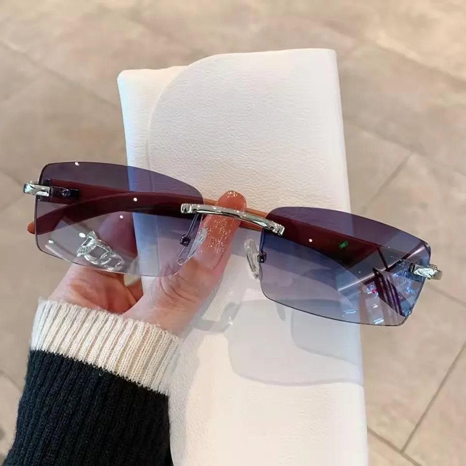 UV400 Punk-Sonnenbrille, modischer Farbverlauf, rahmenlose Brillen, rechteckige Sonnenbrille für Damen und Herren, Harzlinsen