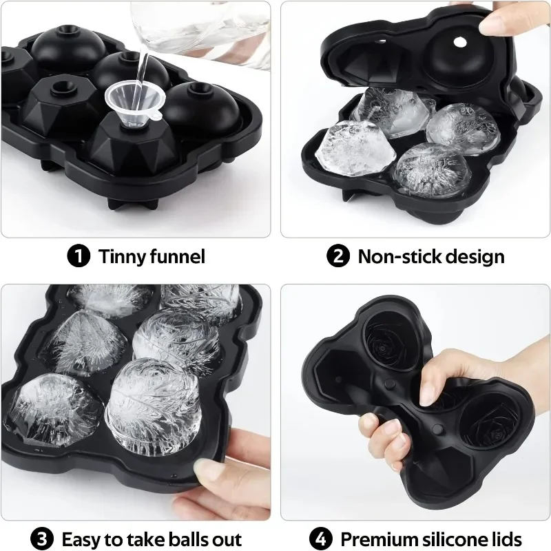 Silicone Ice Cube Tray with Cover,6 Cavity Rose Ice Ball Maker Ice Cube Mold Easy Release for Chilled Cocktails, Whiskey Juice
