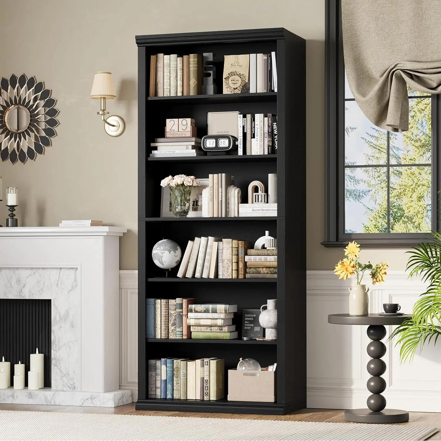Tall Bookcase 28' Wide, 6-Tier Freestanding Bookshelf with Elegant Design for Home Office, Living Room, Study