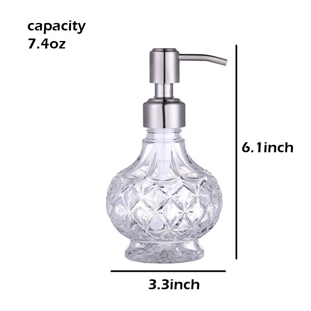Vintage Clear Crystal Soap Dispenser Refillable Liquid Hand Soap Dish Soap Dispensers for Bathroom Counter Kitchen Sink