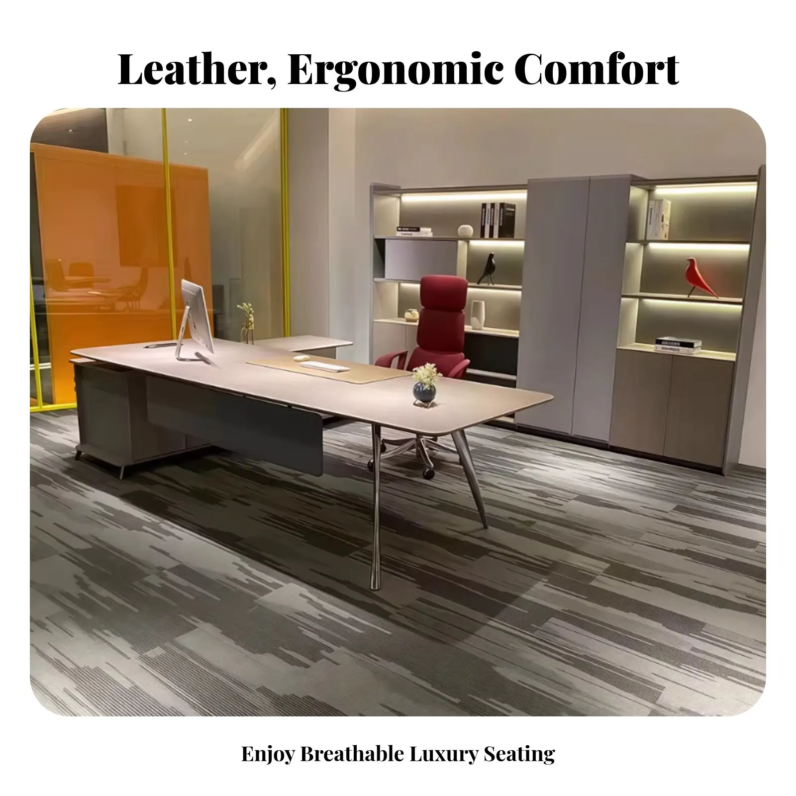 

Эргономичное офисное кресло с поддержкой позвоночника, вращающееся на 360 градусов, с регулируемым подголовником и функцией откидывания спинки