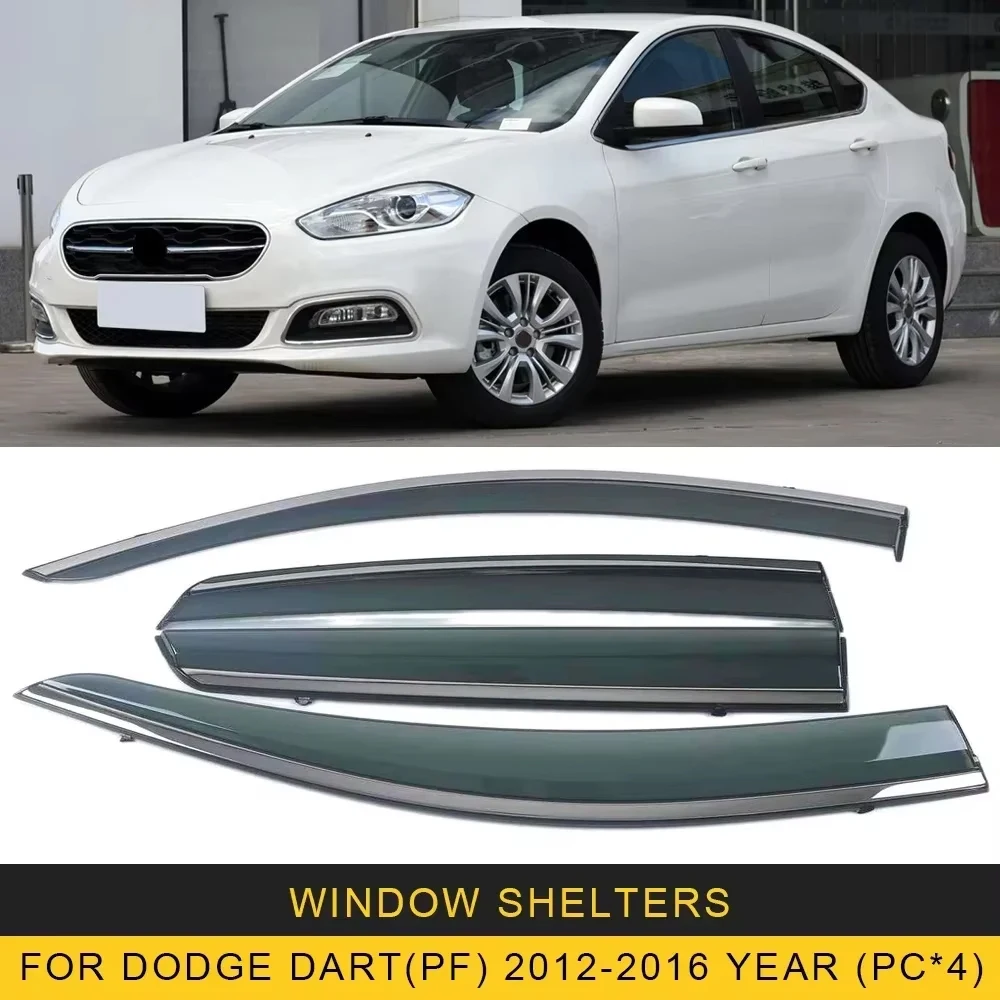 

Chrome Strips Rain Guards for Dodge Dart(PF) 2012-2016 Window Visor Wind Deflectors Door Visor Vent Shades Ventvisor