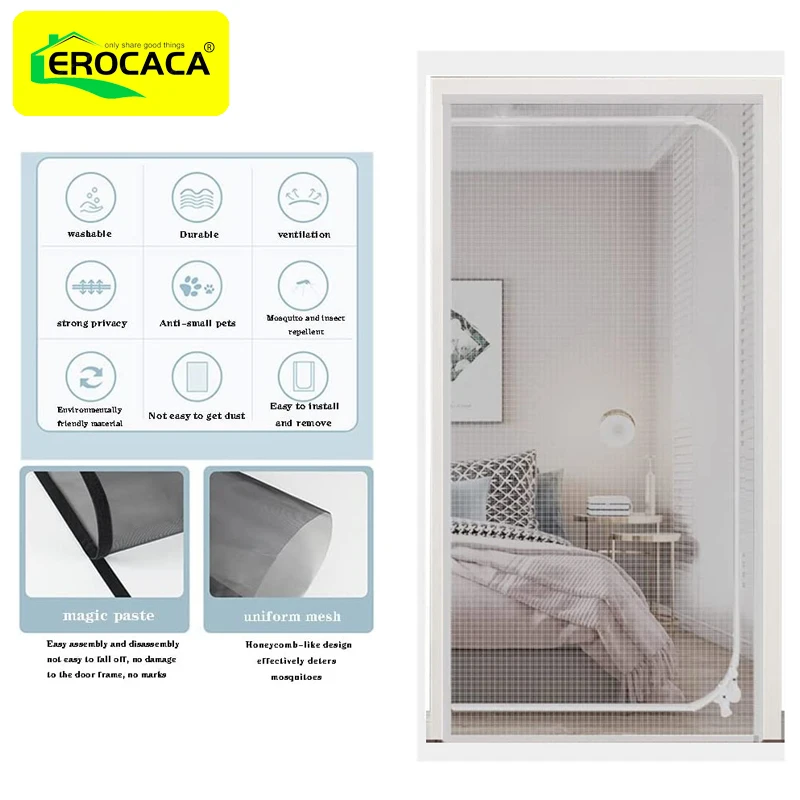 Серая сетка от комаров EROCACA, сетка для защиты от шерсти животных, дверная занавеска, сетка для насекомых, сверхпрочная сетка для кошек, сетка для экрана с молнией