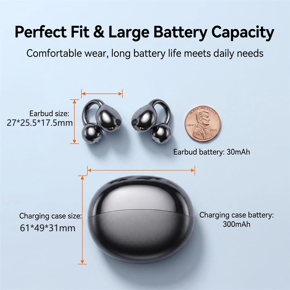 Auriculares Inalámbricos M110 Bluetooth 5.4 con Traducción por IA, Clip para la Oreja Antideslizante para Correr y Deportes 360 ° Sonido con Micrófono y Estuche de Carga
