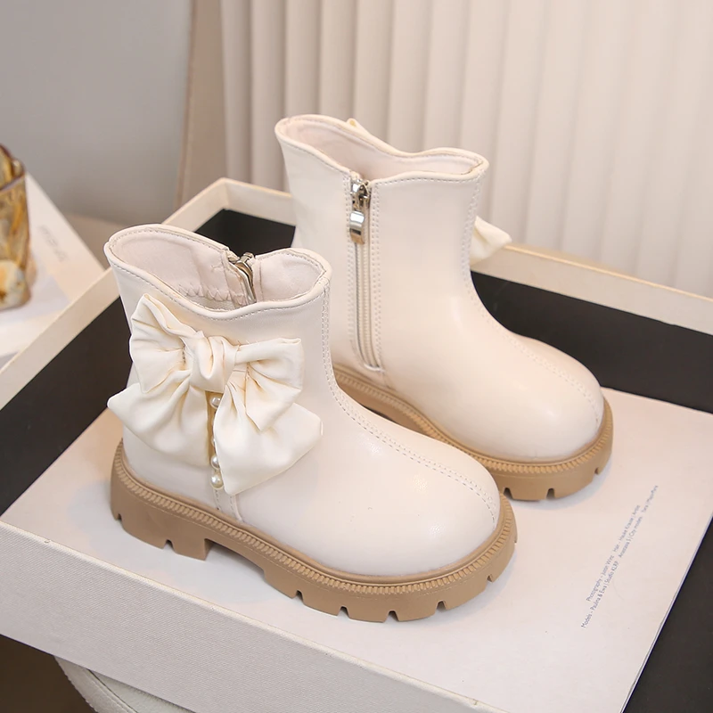 

Korean Style Teenager Girl's Boots Elegant Lady Boots For Girls PU Leather Waterproof Children's Party Wedding Boots Footwear