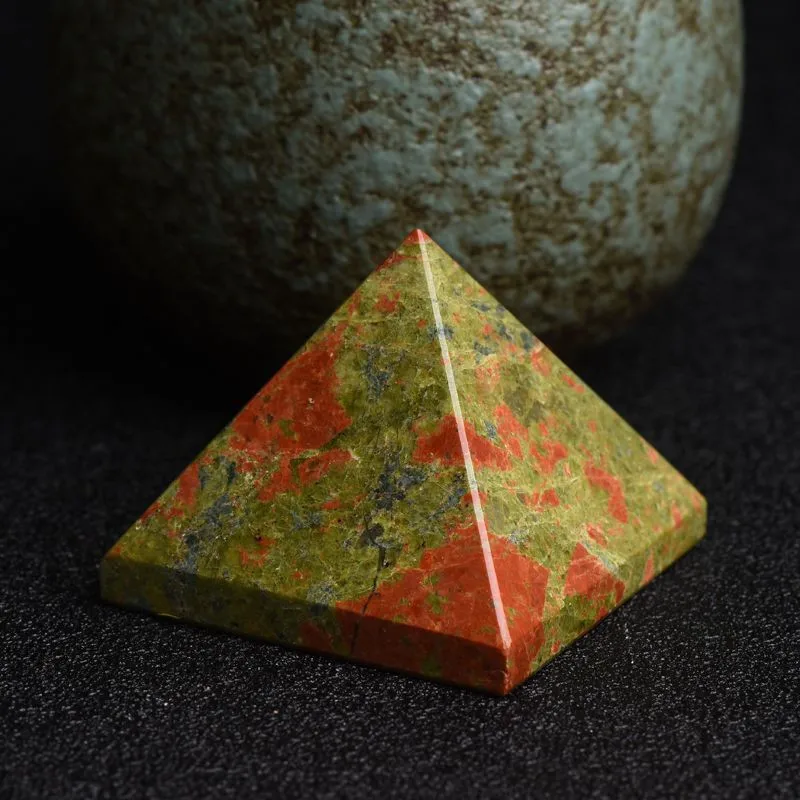 4 cmNatural Crystal Unakite Polished Pyramid Reiki Healing Stone Chakra Reiki Meditation Crystal Tower Home Decor Crafts