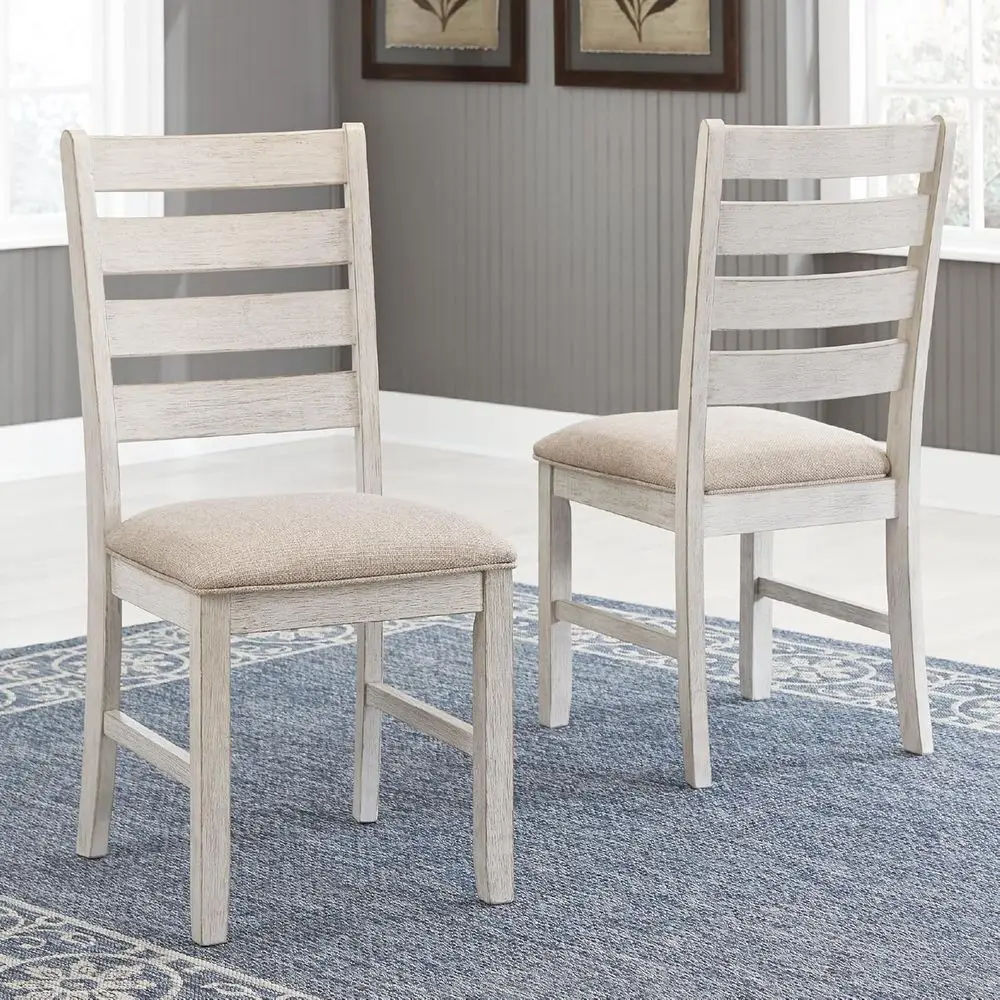 Skempton ern armDining Room Cair, 2 Count, Ladderack Design, Wood, 17.75W x 21.5D x 38.63, Wite and Ligt rown