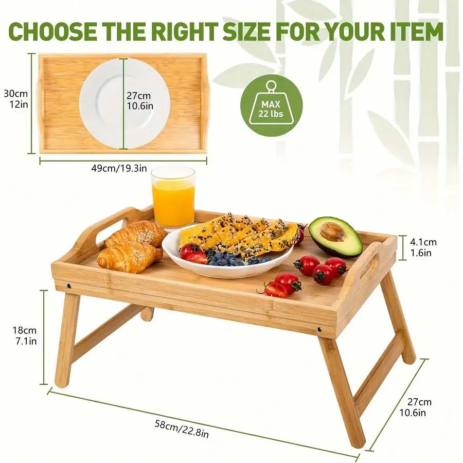 2pcs Bed Tray Table With Foldable Legs, Breakfast Trays With Handles, Eating, Working, Laptop Or Snacking - Breakfast Trays For