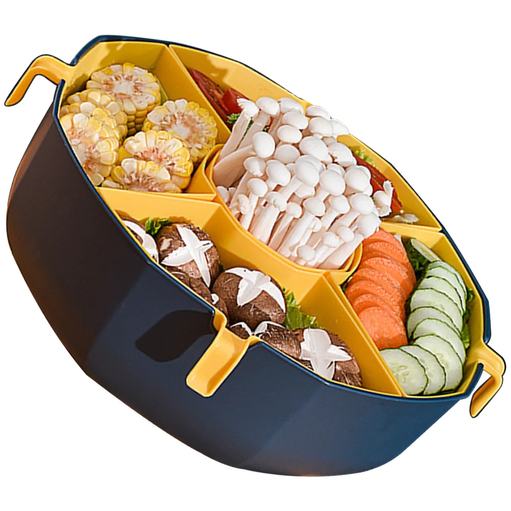 

Rotating Drain Platter Plastic Tray Snack Serving Plate Fruit Vegetable Hot Pot Layered Storage Basket Handle detachable Kitchen