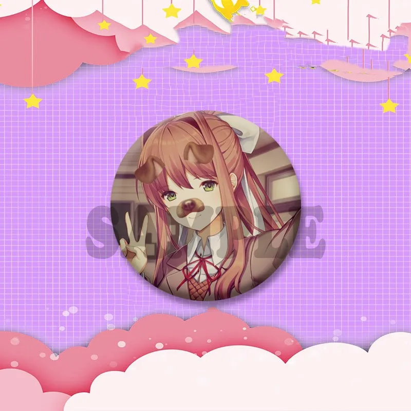 Niedliche Anime-Mädchen M-Monika Anstecknadel, Cartoon-Spielfigur, Cosplay-Abzeichen, Handgefertigte Runde Anstecknadeln für Rucksäcke, Kleidung, Schmuck, Geschenk – Detail 15
