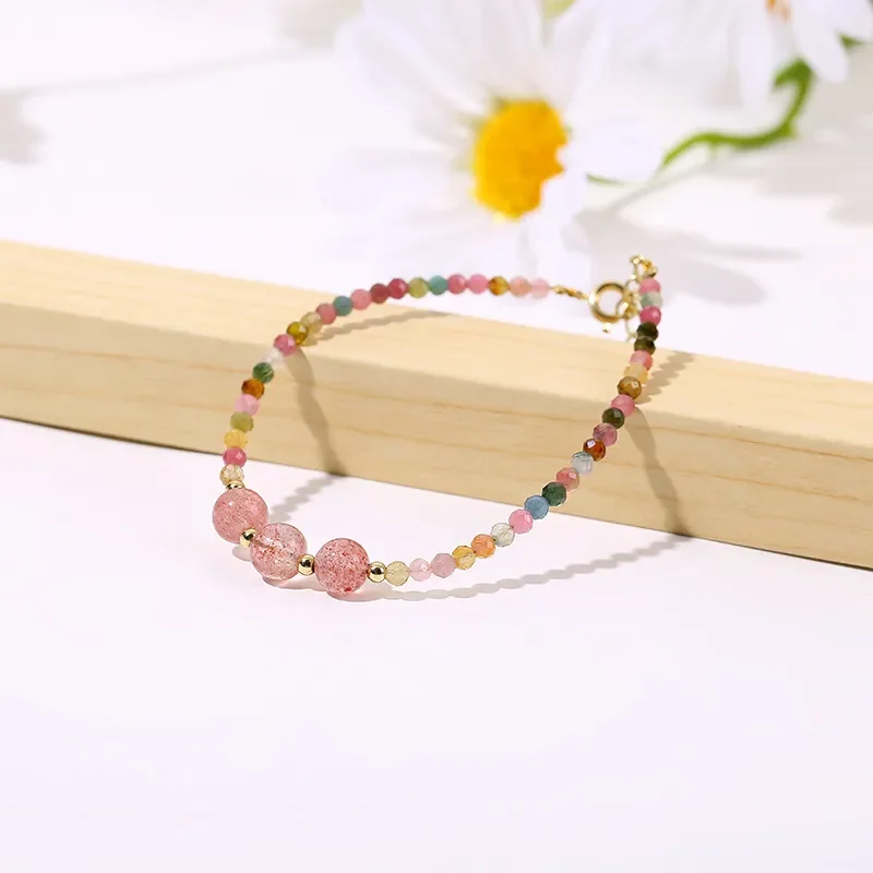 Internet celebrities ins wind color strawberry crystal tourmaline fashion bracelet transfer strokes peach blossom jewelry