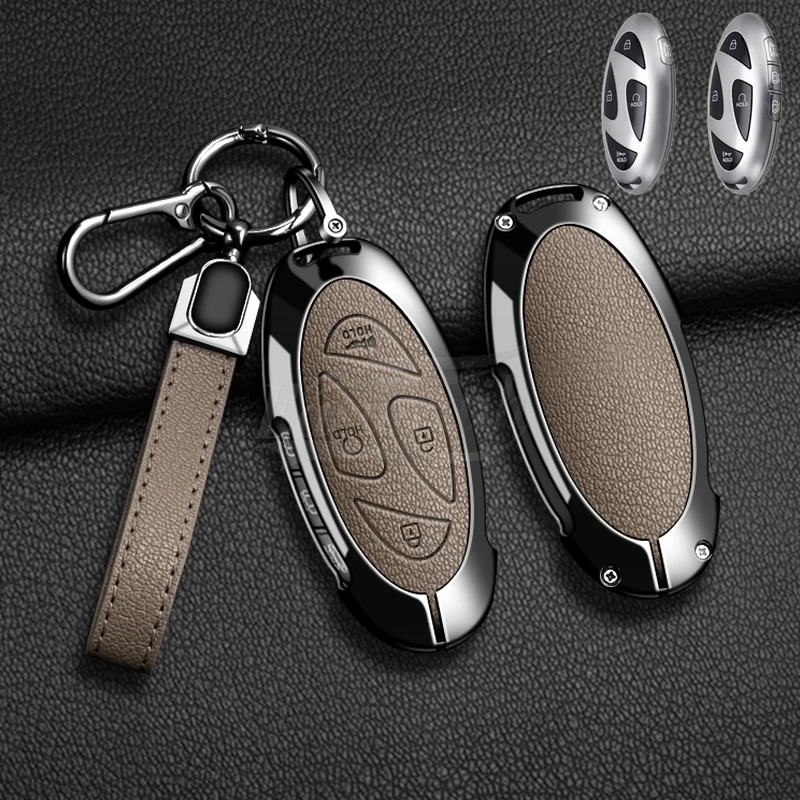 Auto Zink-legierung Leder Schlüssel Fall Abdeckung Halter Ring Für Hyundai Ionic 6 Grandeur GN7 Kona Ev New Grand Prix Remote Key 5/7 Tasten – Detail 7