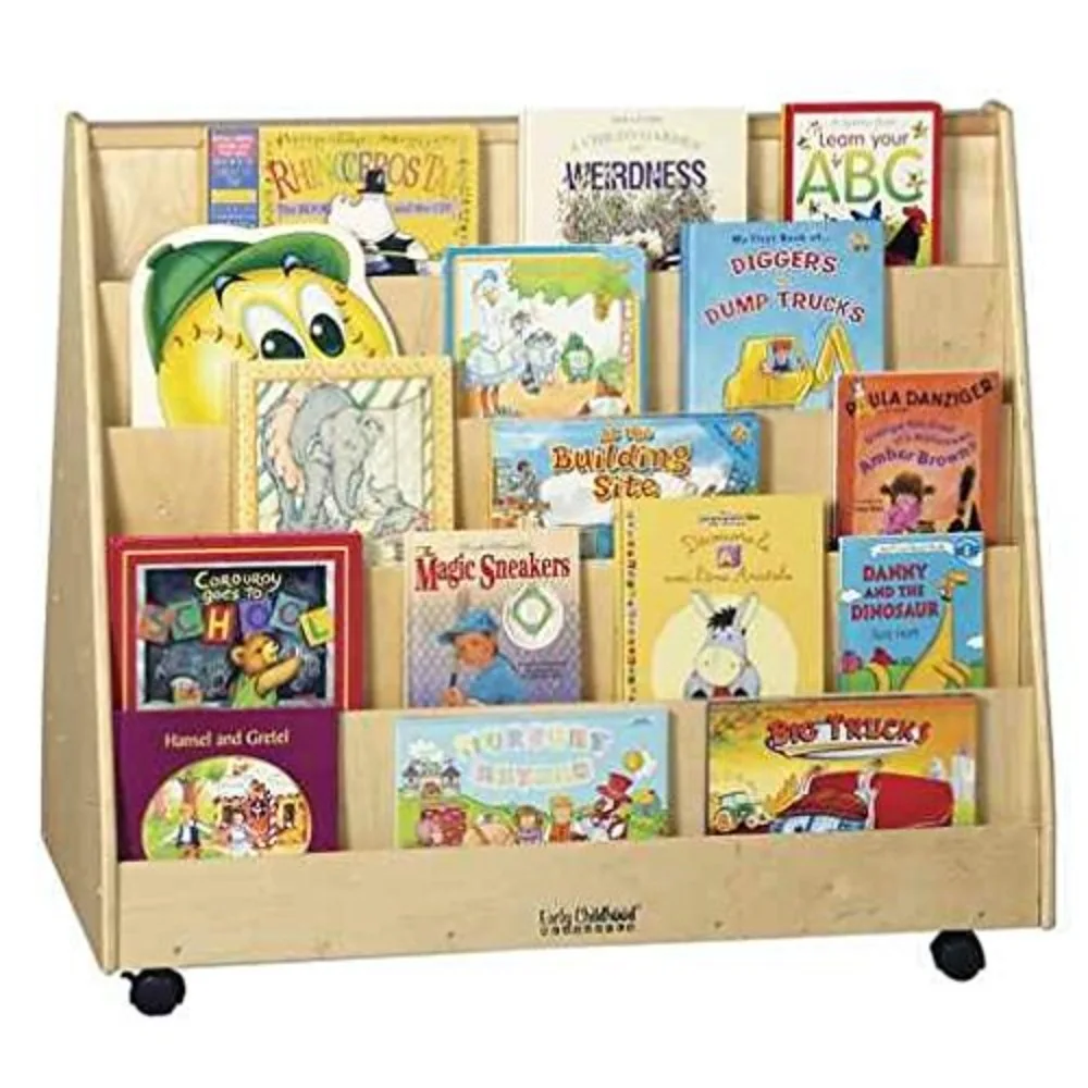 ECR4Kids Double-Sided Book Display Bookshelf, Mobiliário Classroom, Natural Kid Bookshelf