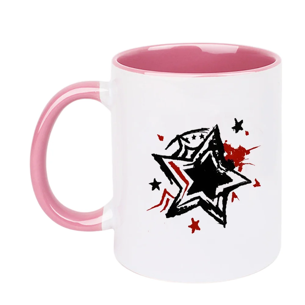 11oz Ceramic Coffee Mug with Abstract Star Pattern Red Black Graffiti Art Design for Home Party Office Drinking Holiday Present