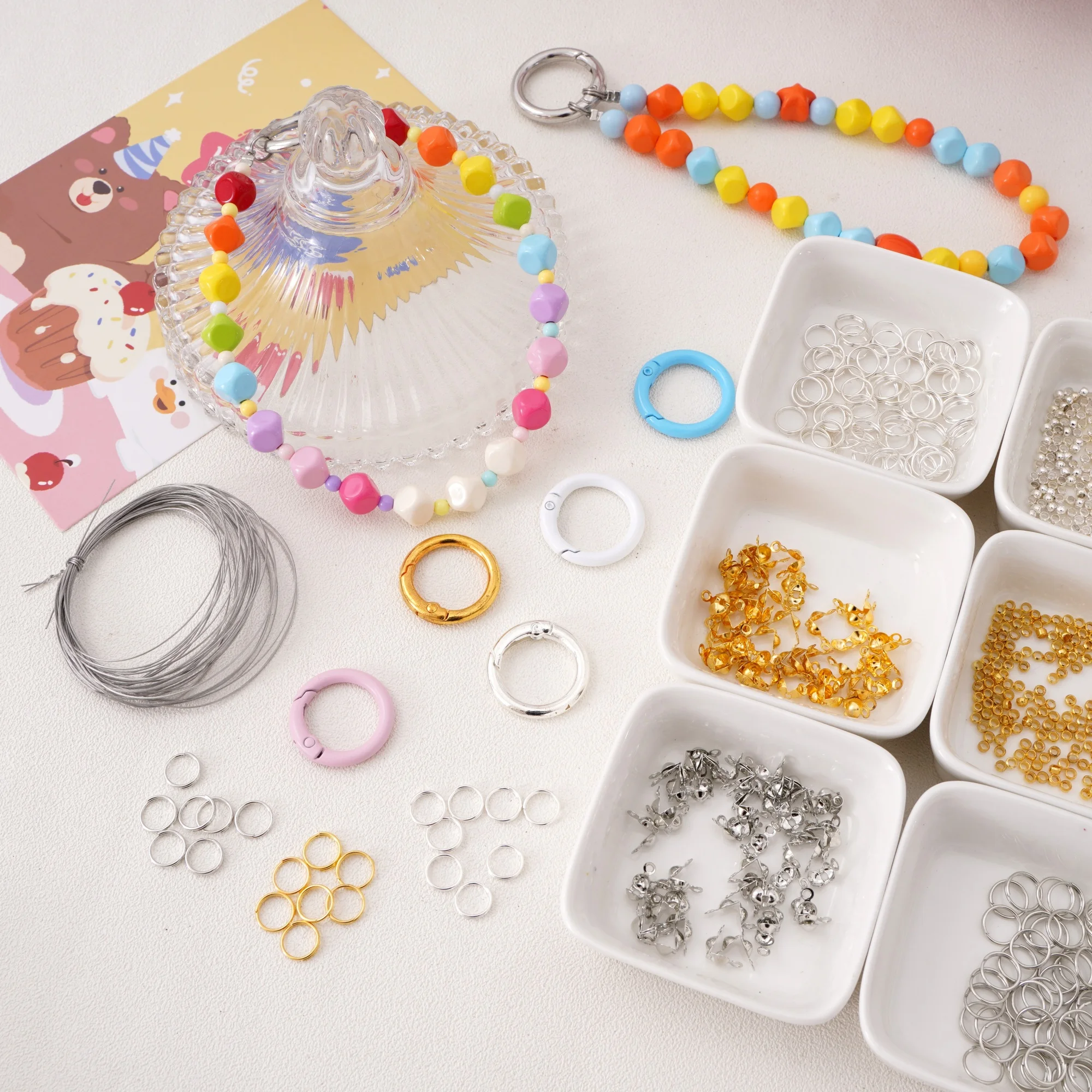 

1Set Mobile Phone Chain Making Kit Double Circle Positioning Beads with Buckle DIY Phone Strap Material Bag for Handmade Crafts