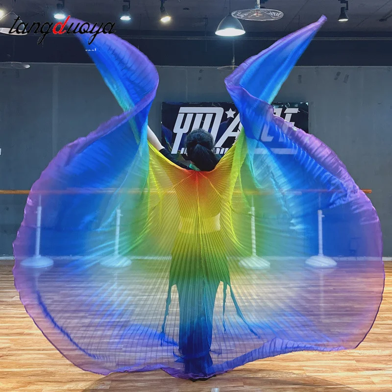 Belly Dance Chiffon Wings Adult Dance Stage Performance Prop Accessories Egyptian Isis Wings Colorful Rainbow Wings With Stick