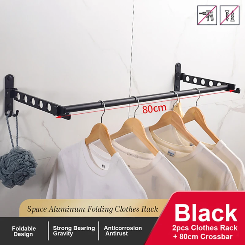 

Wall Mounted Aluminum Black Clothes Rack Swivel Folding Clothes Hanger Rack Dryer Balcony Drying Rack For Clothes Hanger