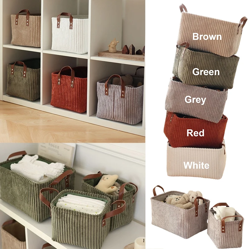 

3D Storage Basket Corduroy Folding Basket Bedroom and Living Room Miscellaneous Items Toys Organizer Multifunctional Handbag