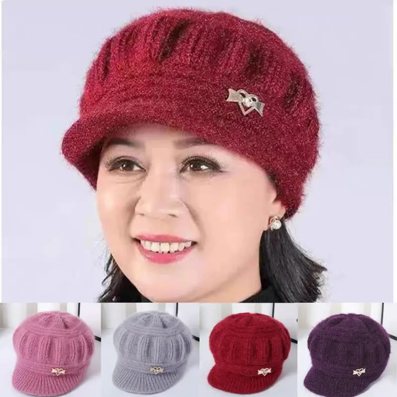 

Plush Keep Warm Winter Hat Beanies Women Knitted Hats Winter Mother's Caps Super Warm Wool Cap Fashion Ladies Pumpkin Beret Hat