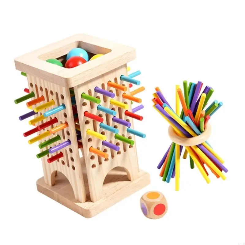 Colorful Wooden Stacking Tower Game For Kids With Base Enhances Focusing And Hand Eye Coordination A2UB
